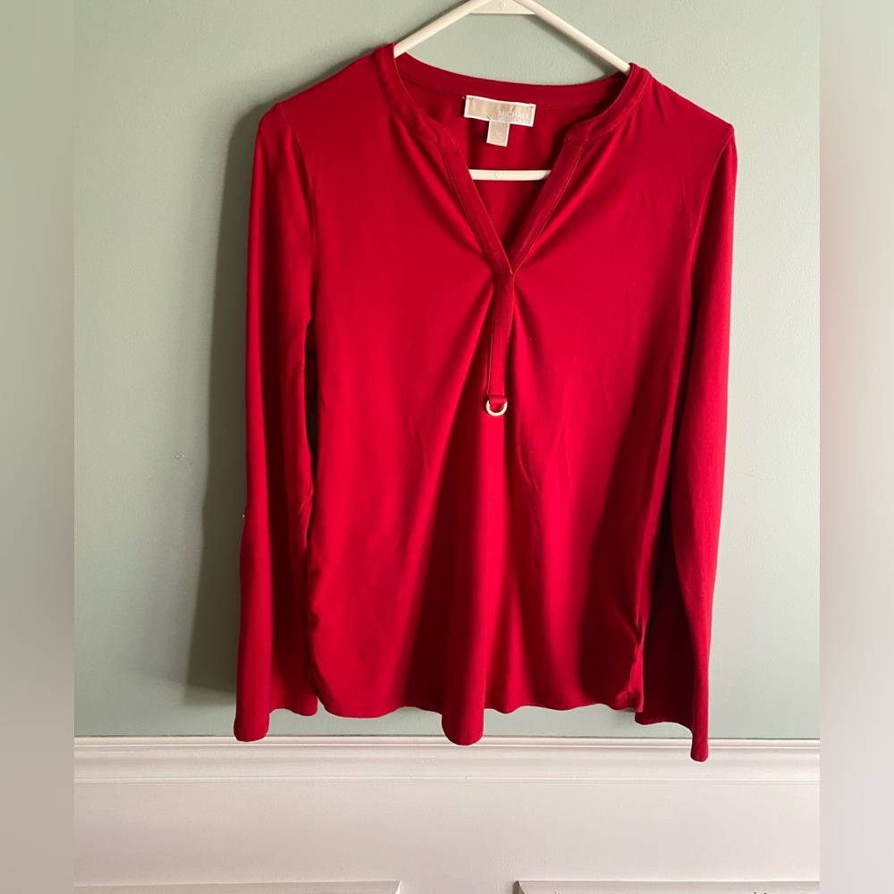 Michael Kors Red Long Sleeve Knit Top- size Medium